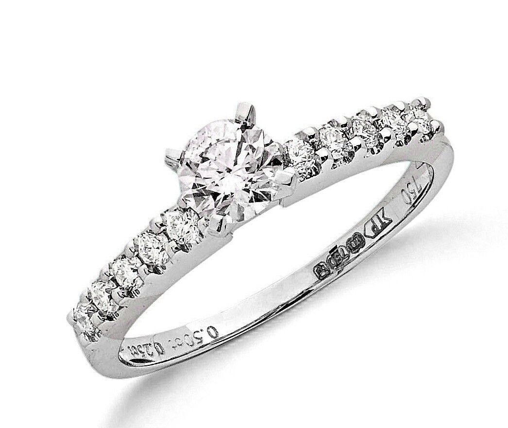 Real Diamond Solitaire Ring 18ct White Gold 0.75 Carat Weight of Diamonds