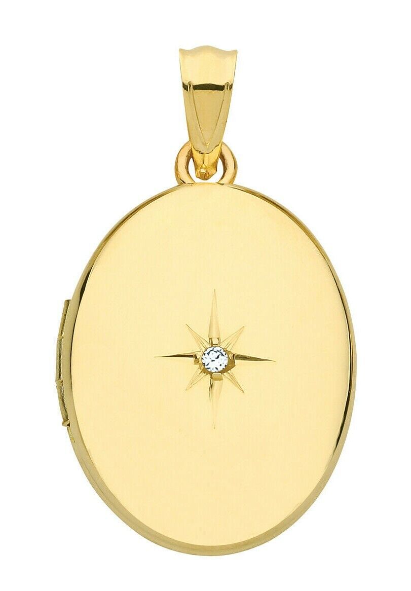 Real Diamond Oval Locket Plain 9ct Yellow Gold Hallmarked 16 - 24" Chain