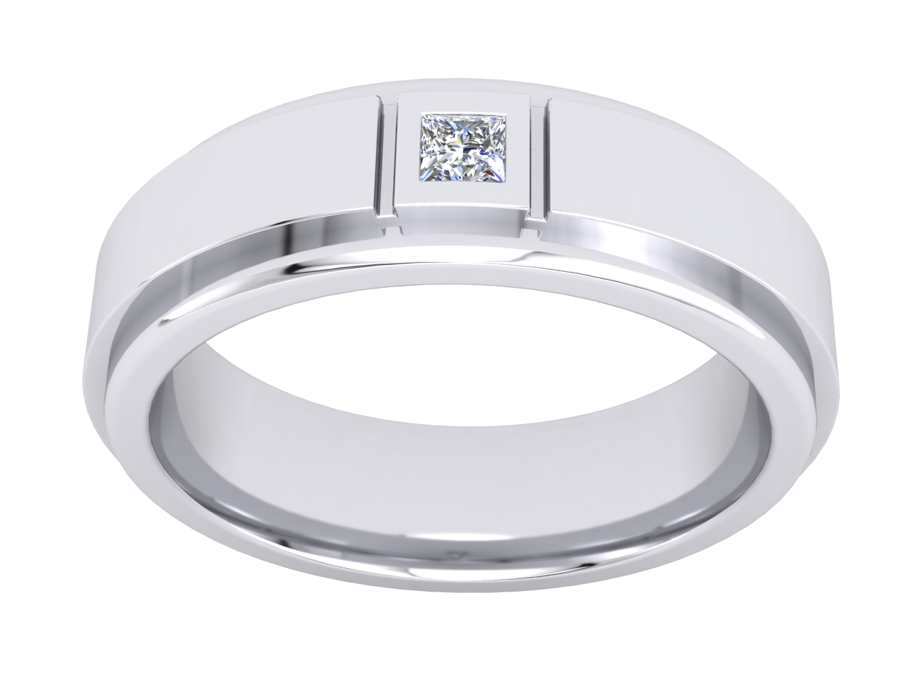 Gents Single Stone Wedding Band Ring Platinum Plated Solid Sterling Silver 925