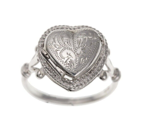 Heart Locket Ring Sterling Silver Ring (inserts for 2 photographs inside )