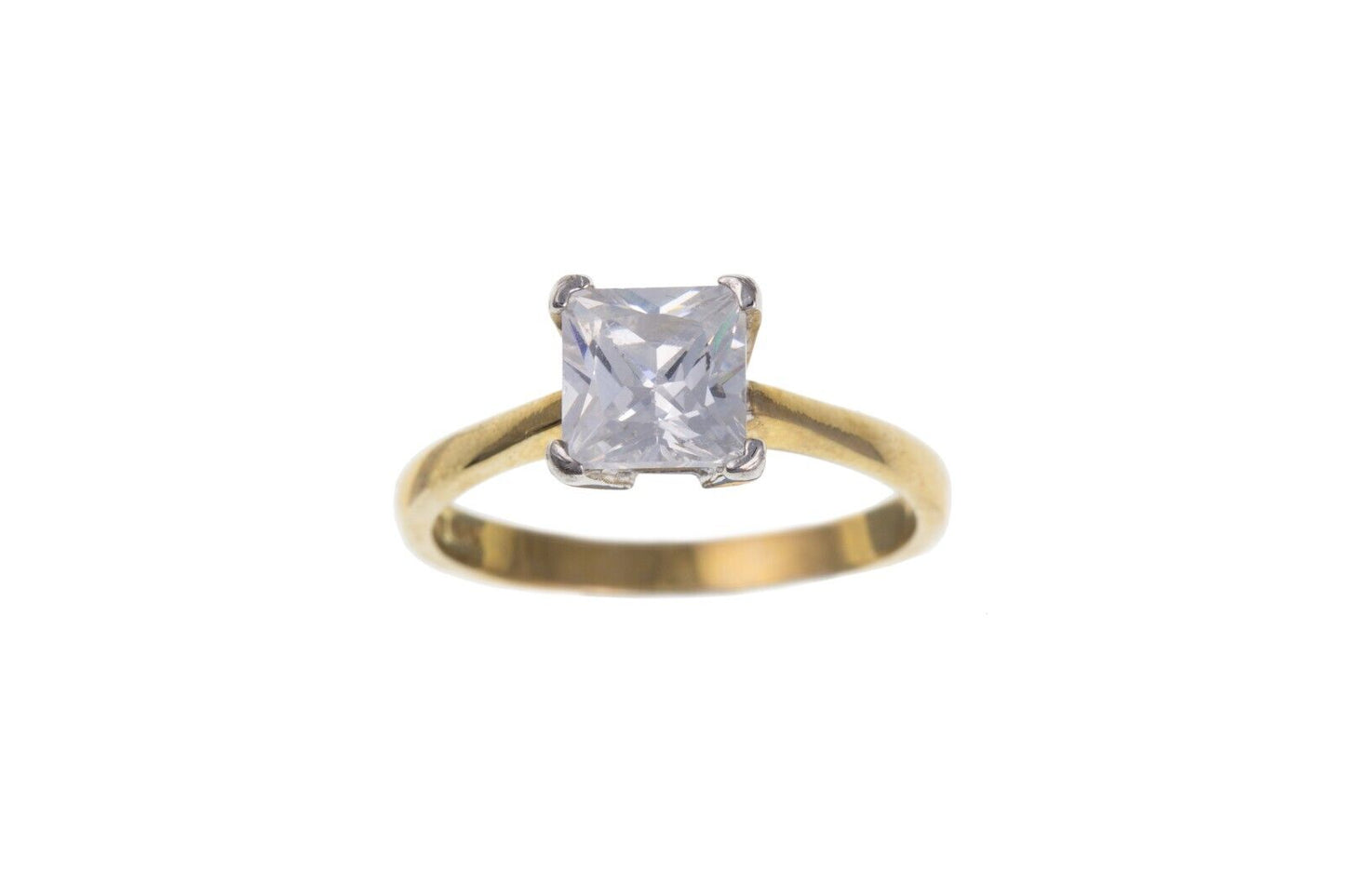 9ct Yellow Gold Simulated Diamond Square Solitaire Ring Engagement Full Hallmark