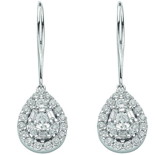 18ct White Gold 1.70ct Pear Shape Diamond Drop Earrings Hallmarked British Made