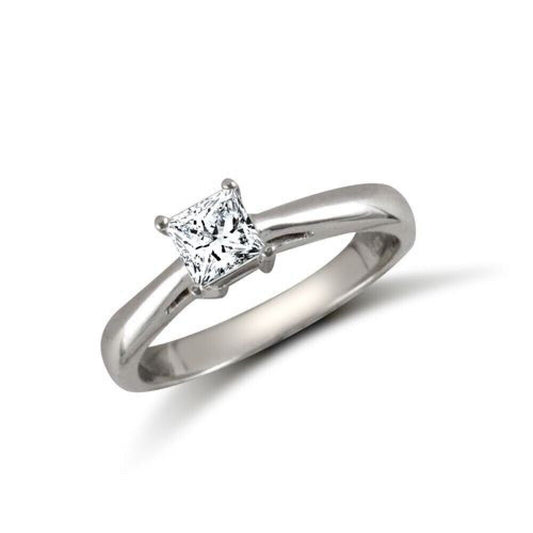 9ct White Gold Princess Cut Solitaire Ring Engagement Full Hallmark