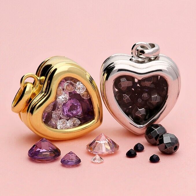 Sterling Silver Glass Heart Locket Rhodium Plated Locket Handmade