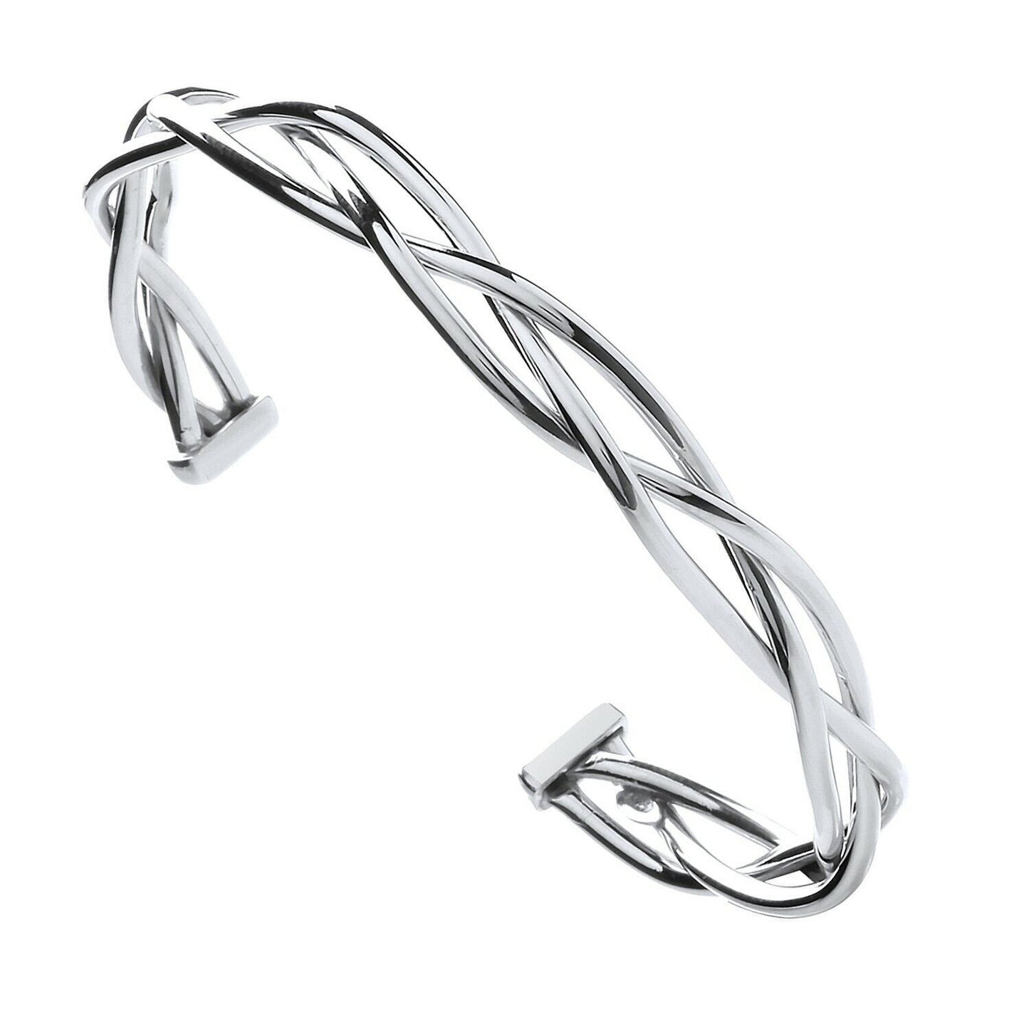 Sterling Silver Twisted Tube Ladies Open Bangle Hallmarked