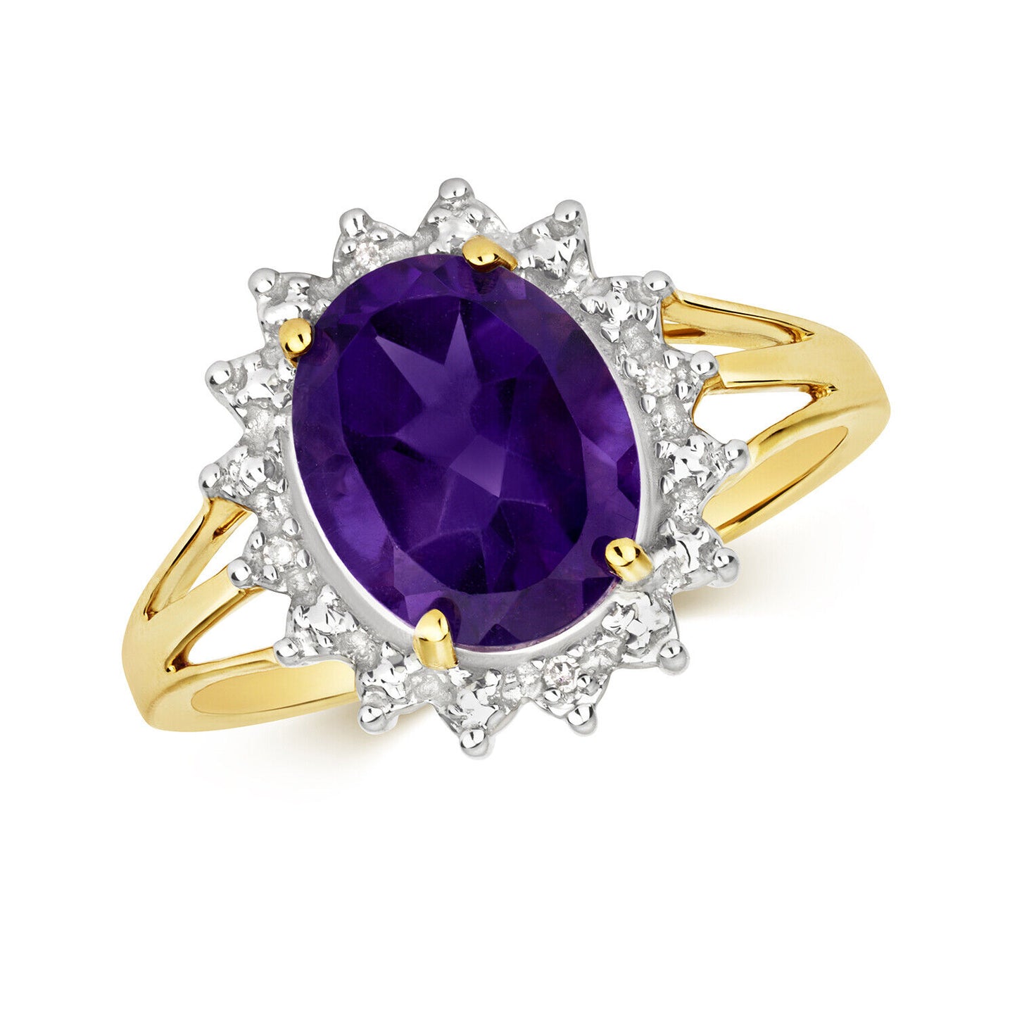 Real Large Amethyst and Diamond Ring Solid Yellow Gold Cocktail Statement