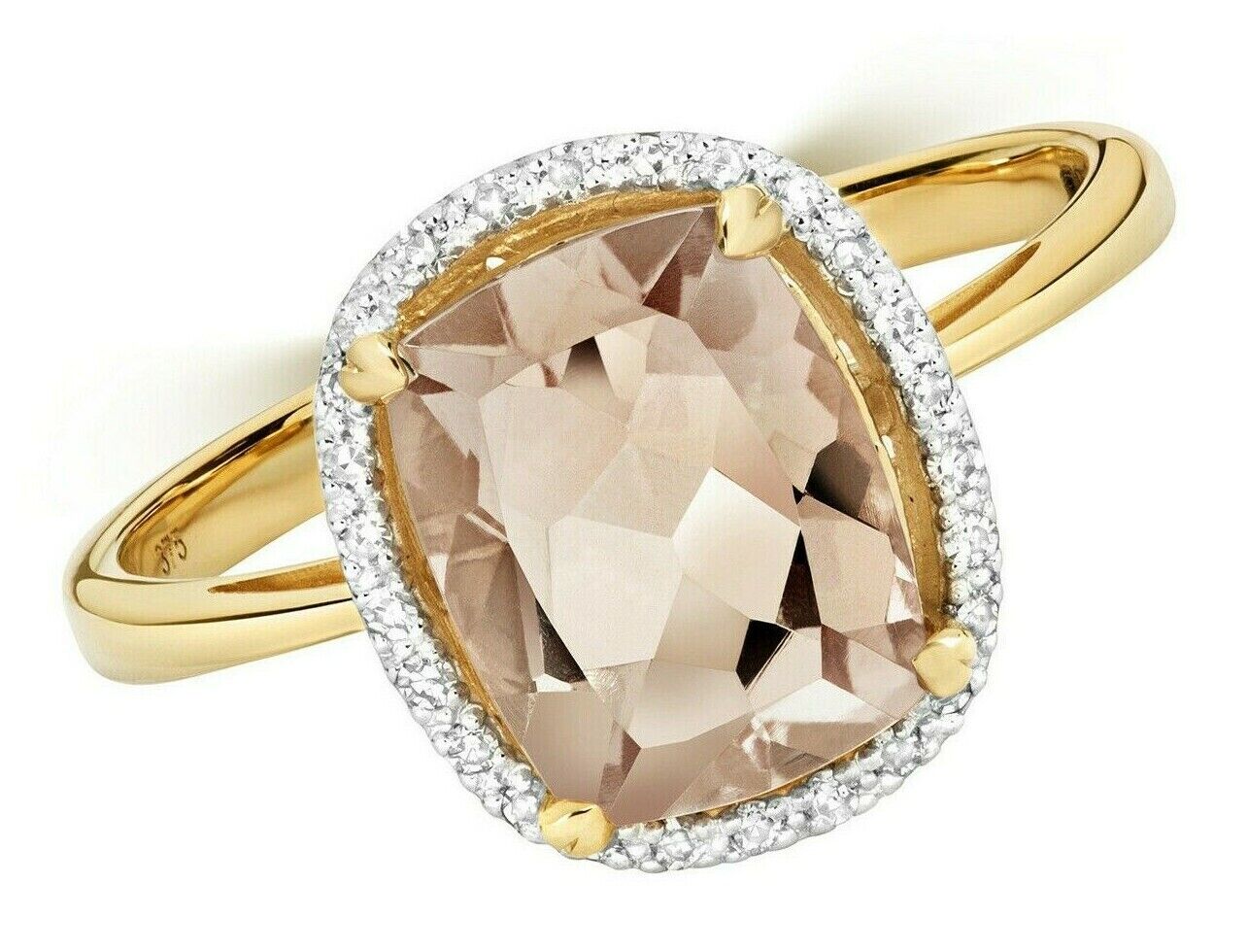 Real Morganite and Diamond Ring 9ct Yellow Gold Cocktail Statement Size J-Q