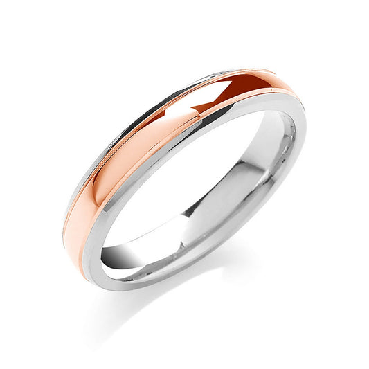 4mm Court Wedding Band Track Edge Two Colour 9ct White and Rose Gold