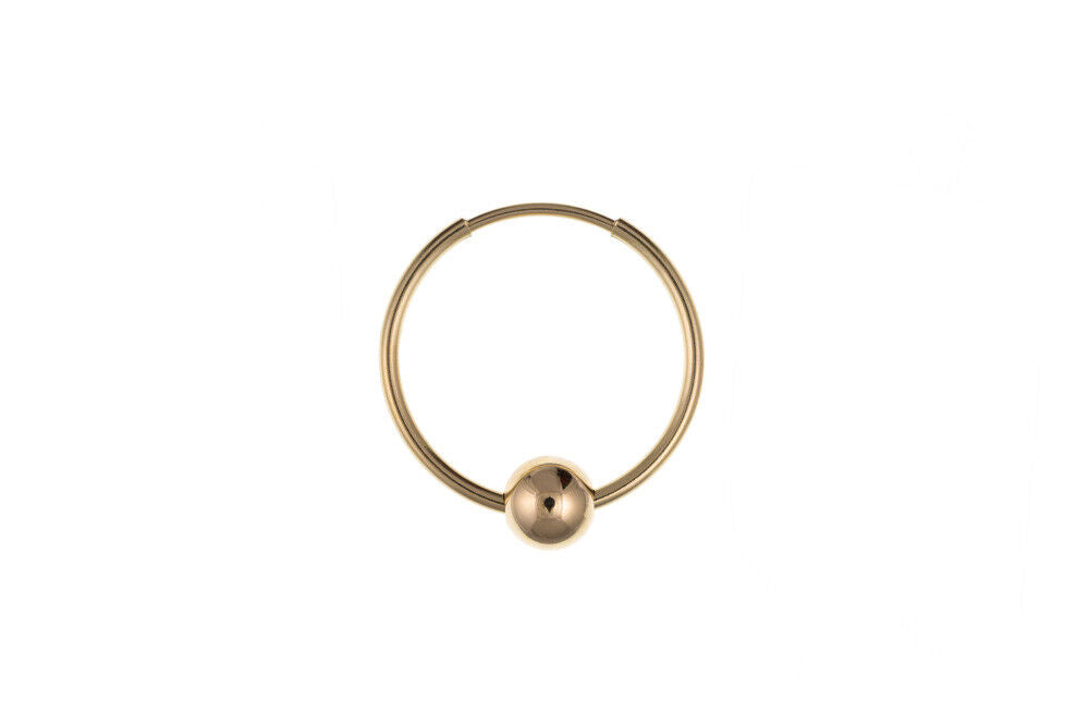 Men's Gold Hoop Earring 18mm Yellow Gold Bead Ball Sleeper