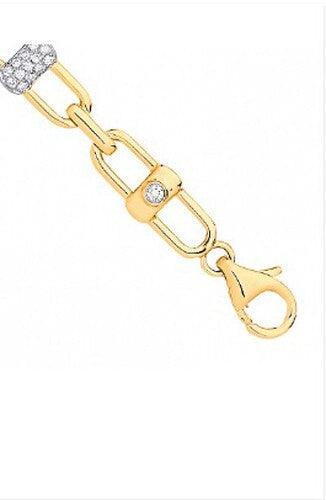 9ct Yellow Gold 0.38ctw Diamond Bracelet Rectangular Link Made in London