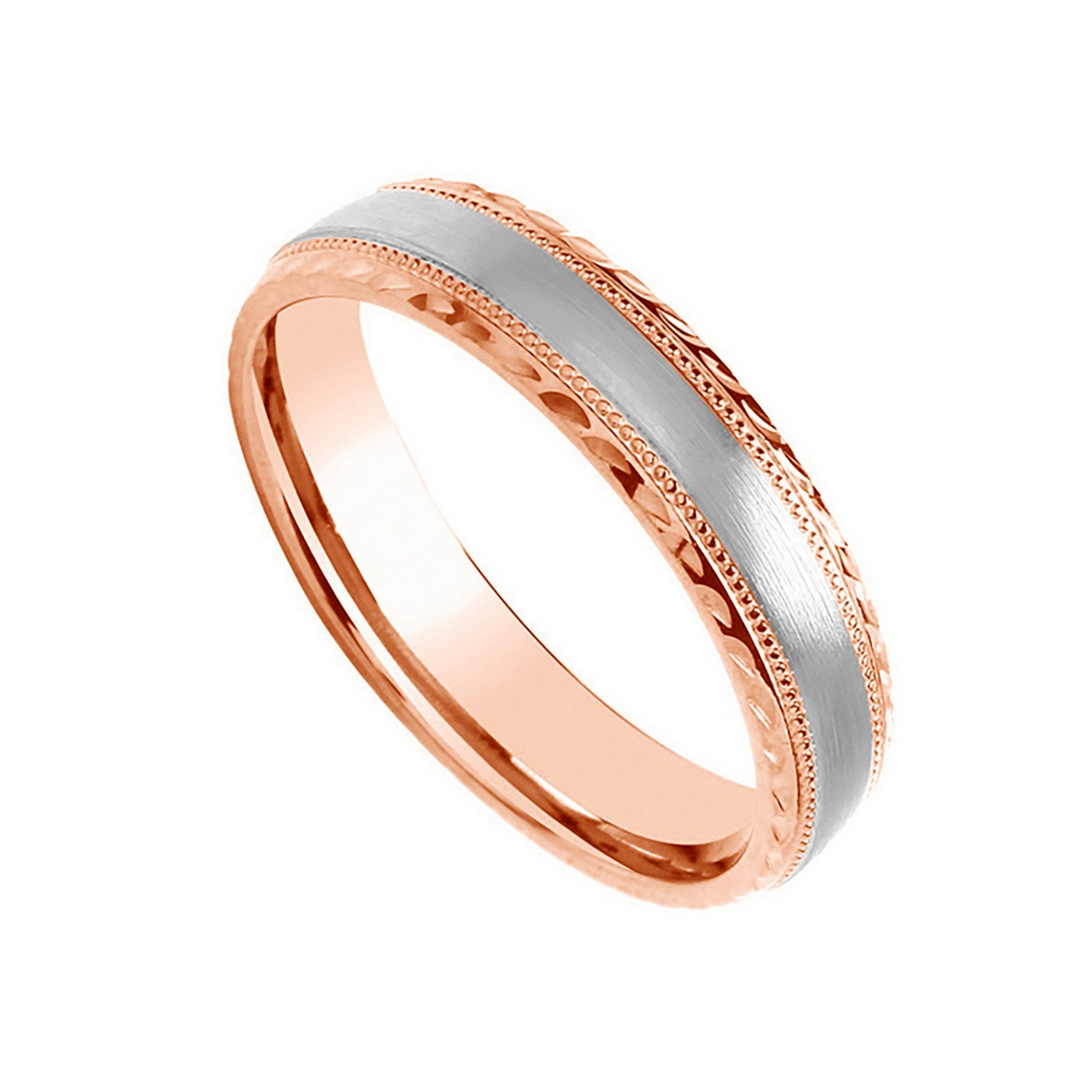 5mm D-Shape Wedding Ring Millgrain D/C Edge 9k Rose & White Gold Made to Order
