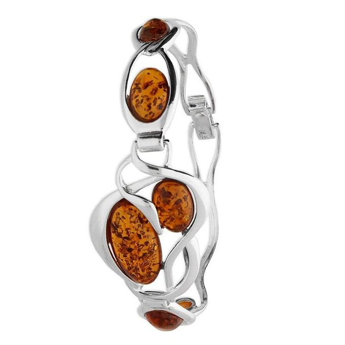 Cognac Amber Abstract Heart Bangle Solid Sterling Silver Hallmarked