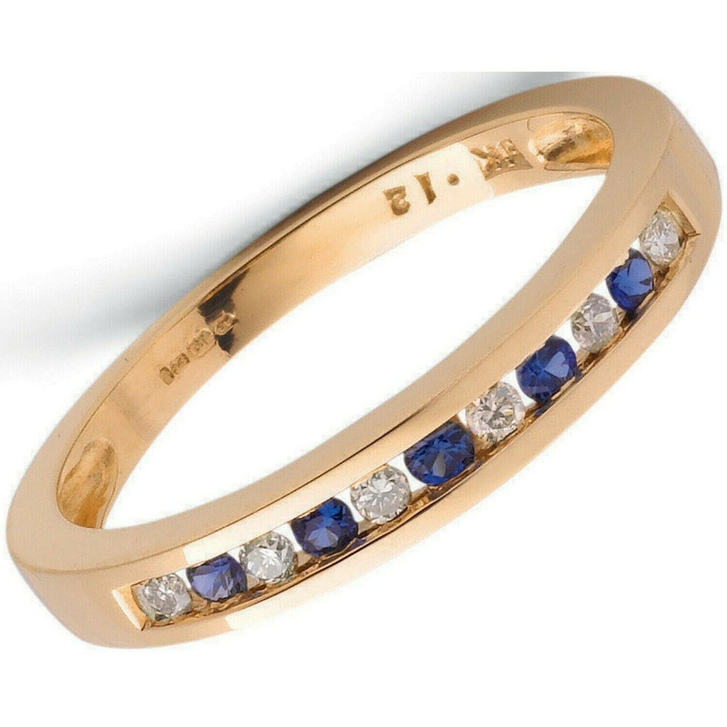 9ct Yellow Gold 0.12ct Diamond & 0.16ct Blue Sapphire Eternity Ring
