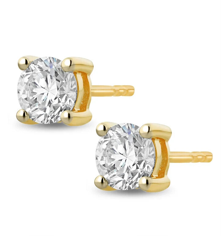 Lab Grown Diamond Earrings 18ct Yellow Gold 1 Carat Claw Set IGI Certificated
