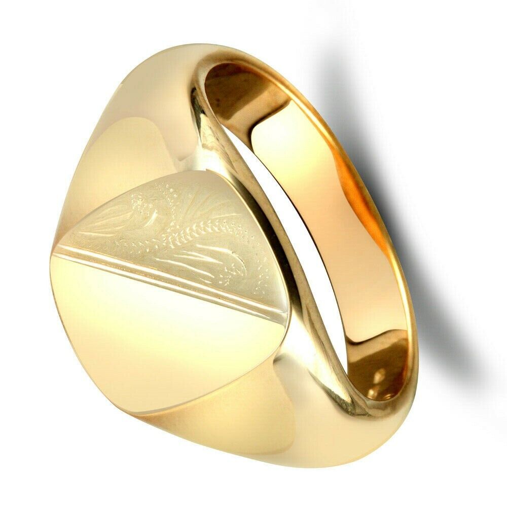Yellow Gold Cushion Signet Ring Very Heavy Weight Men's Hallmarked British Made