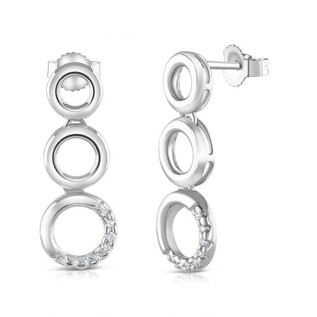 9ct White Gold Three Circle Diamond Drop Earrings 22mm Length Hallmarked