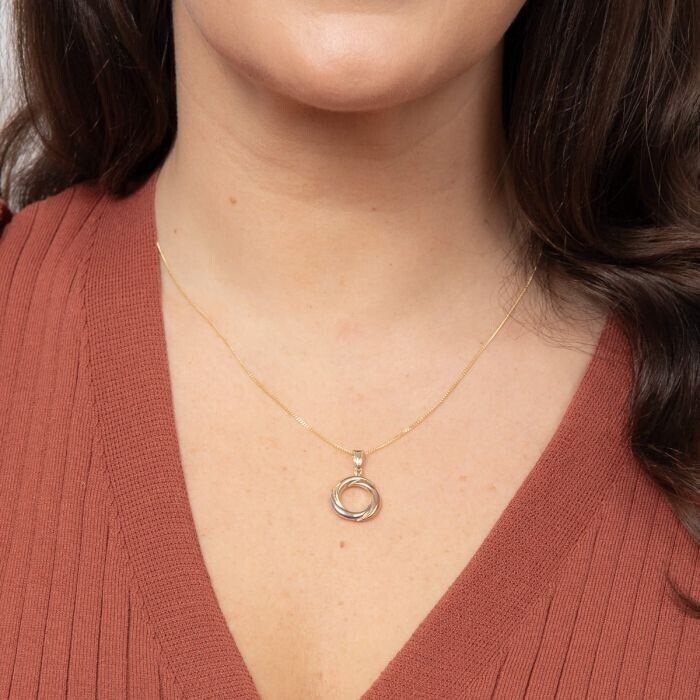 Open Circle Pendant and Earrings Set 9ct Three Colour Gold 16, 18 or 20" Chain