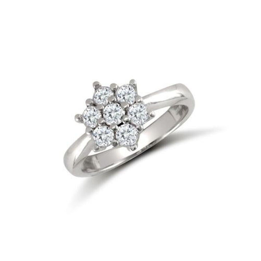 9ct White Gold Ladies 7 Stone Cluster Ring Engagement Full Hallmark