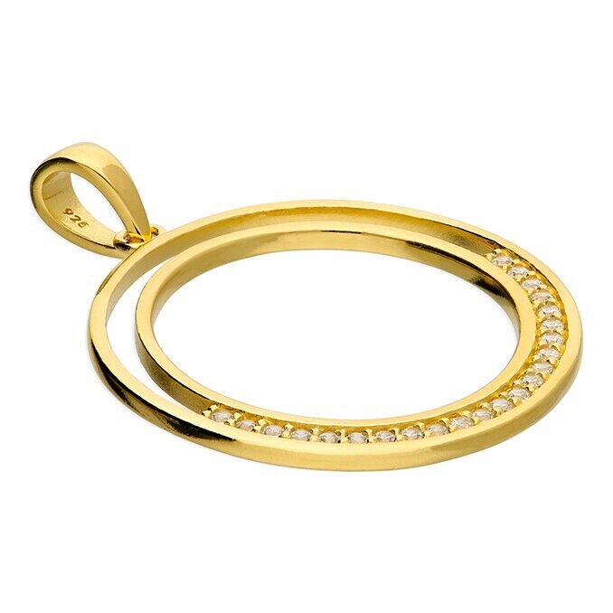 Double Circle Hoop Pendant With CZ's 18ct Yellow Gold on 925 Sterling Silver