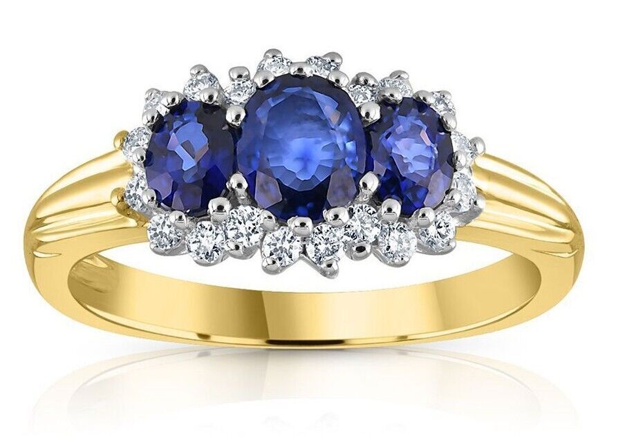 9ct Yellow Gold 0.18ct Diamond & 0.90ct Sapphire Cluster Ring
