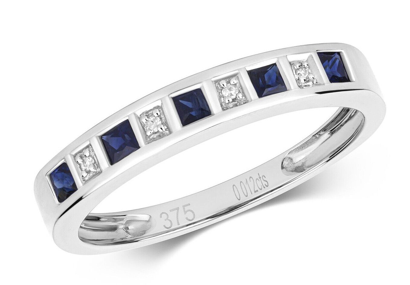 Real Sapphire and Diamond Eternity Ring Solid White Gold Square Anniversary Band