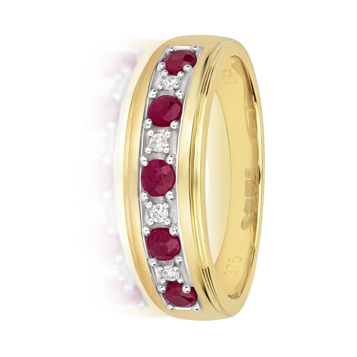 Real Ruby and Diamond Eternity Ring 9ct Yellow Gold Band