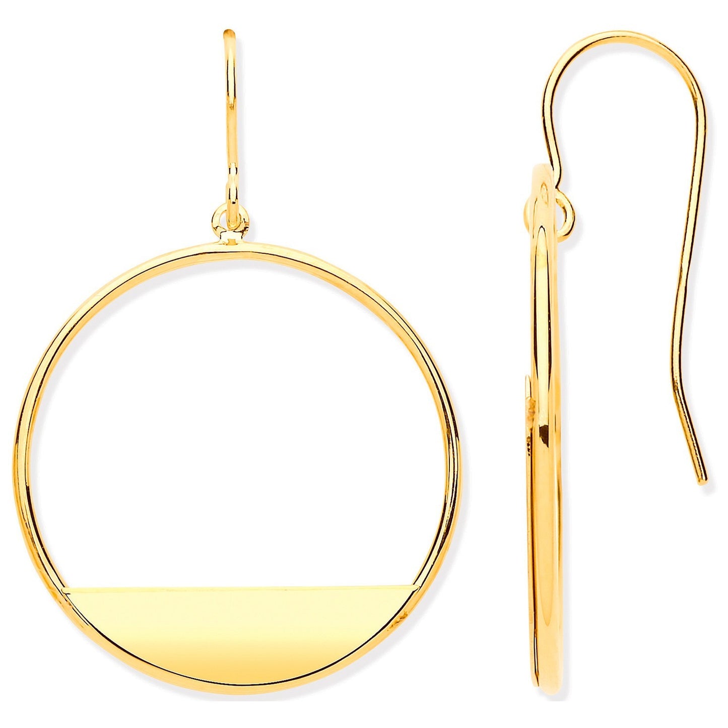 Open Circle Drop Earrings 9ct Yellow Gold 33mm Drops Hallmarked