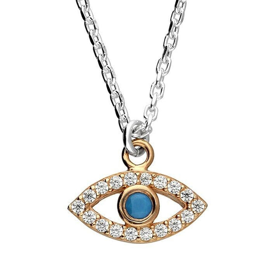 Evil Eye Necklace with CZ and Turquoise 925 Sterling Silver 925 hallmark