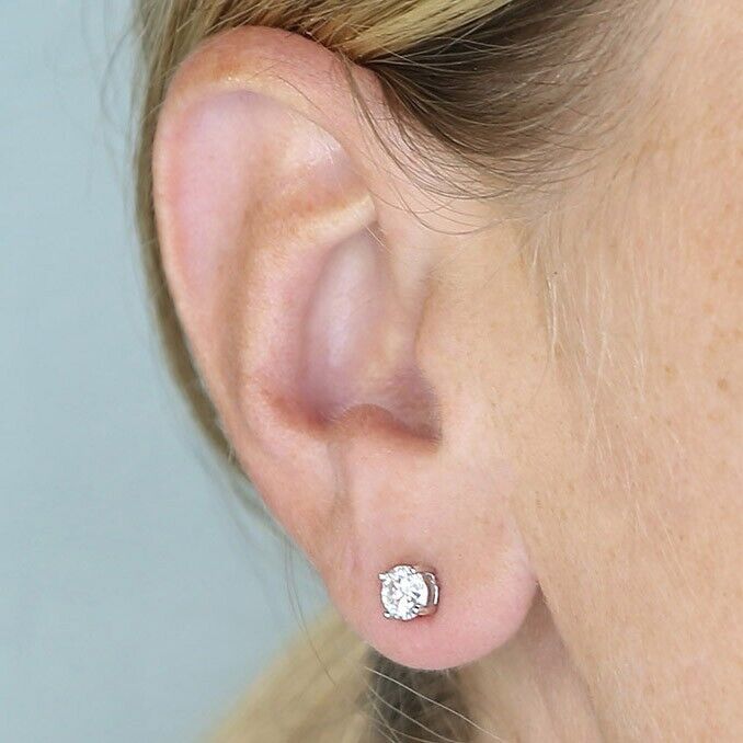 Moissanite Solitaire Stud Earrings 5mm Sterling Silver 925 Hallmark