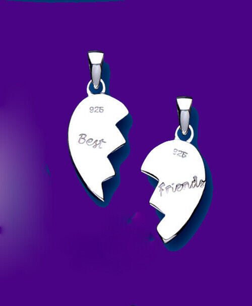 Silver Best Friend Pendant 925 Hallmark Two Split Half Pendants 14 - 30" Chain