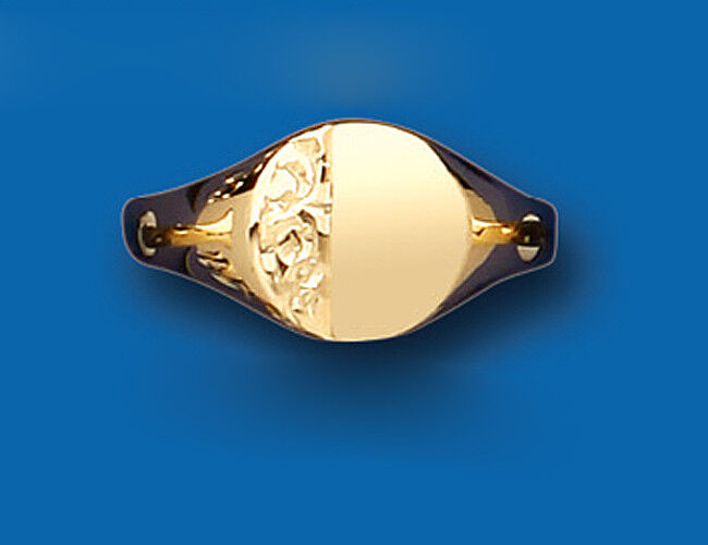 Ladies Engraved Oval Signet Ring Solid 9ct Yellow Gold Fully Hallmarked