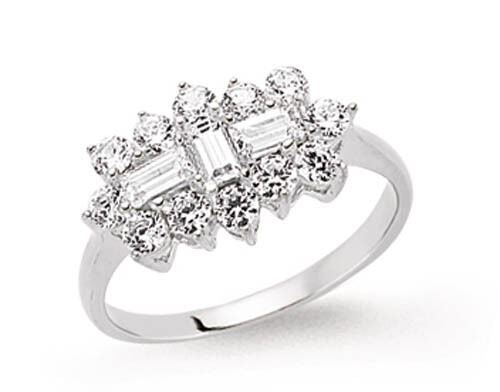 Boat Ring Boat Cluster 1 Carat Engagement Ring Platinum Plated Sterling Silver