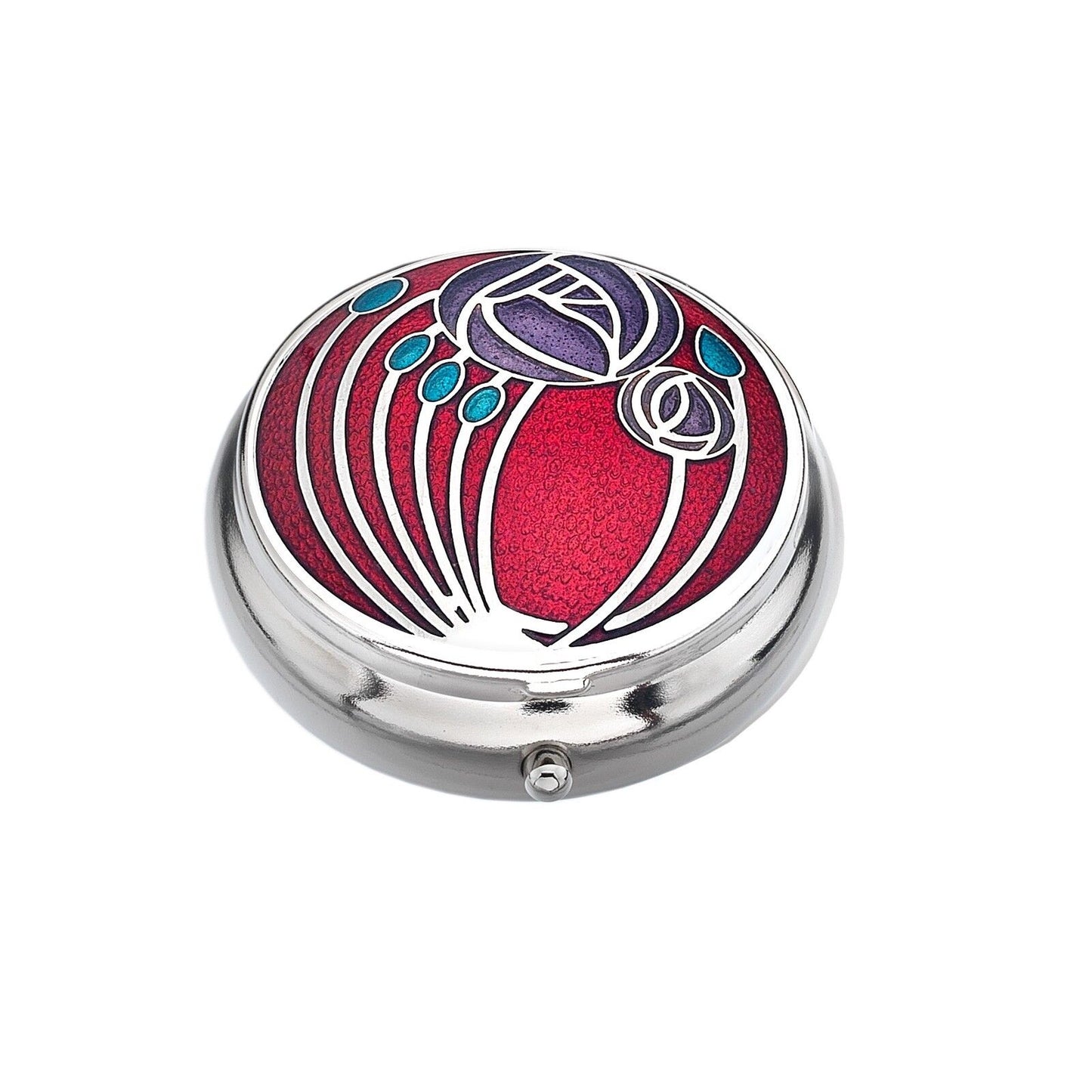 Pill Box Silver Plated Mackintosh Multi Rose Roses Red Brand New and Boxed