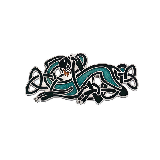 Celtic Dog Brooch Silver Plated Green Brand New Gift Packaging