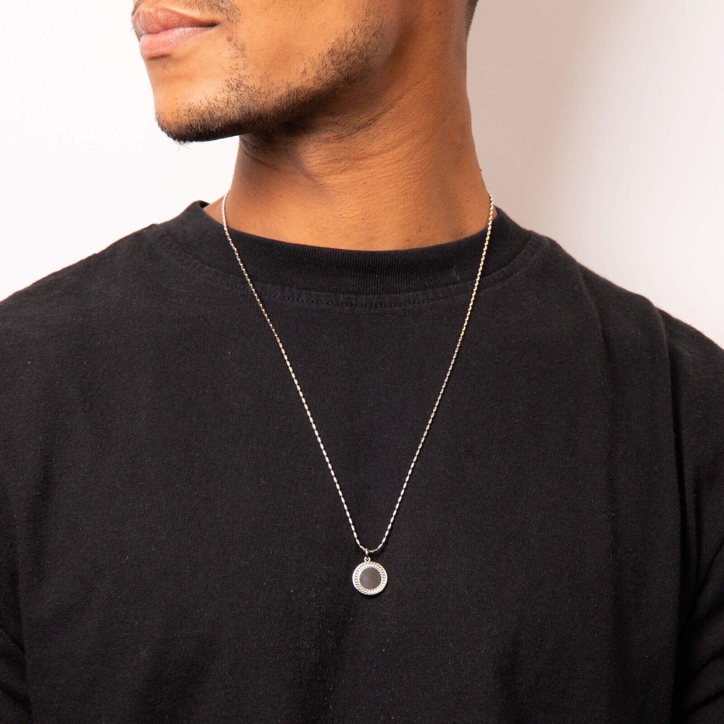 Fred Bennett Round Chain Texture Pendant Platinum Plated P5386X Free Engraving