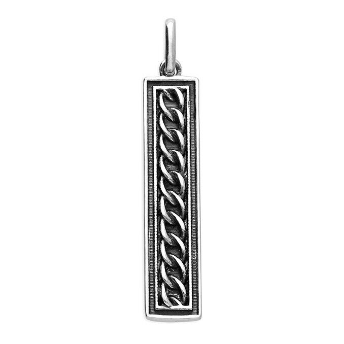 Oxidised Ingot Style Pendant With Chain Link Detail 925 Sterling Silver