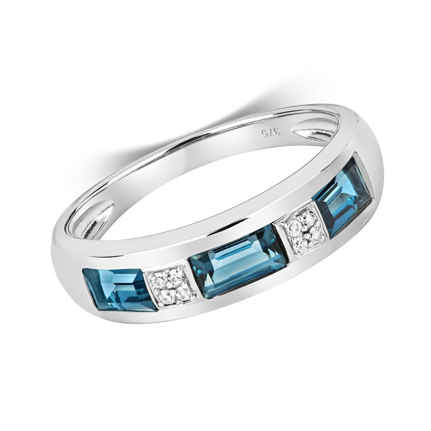 Real London Blue Topaz and Diamond Eternity Ring Solid White Gold Band