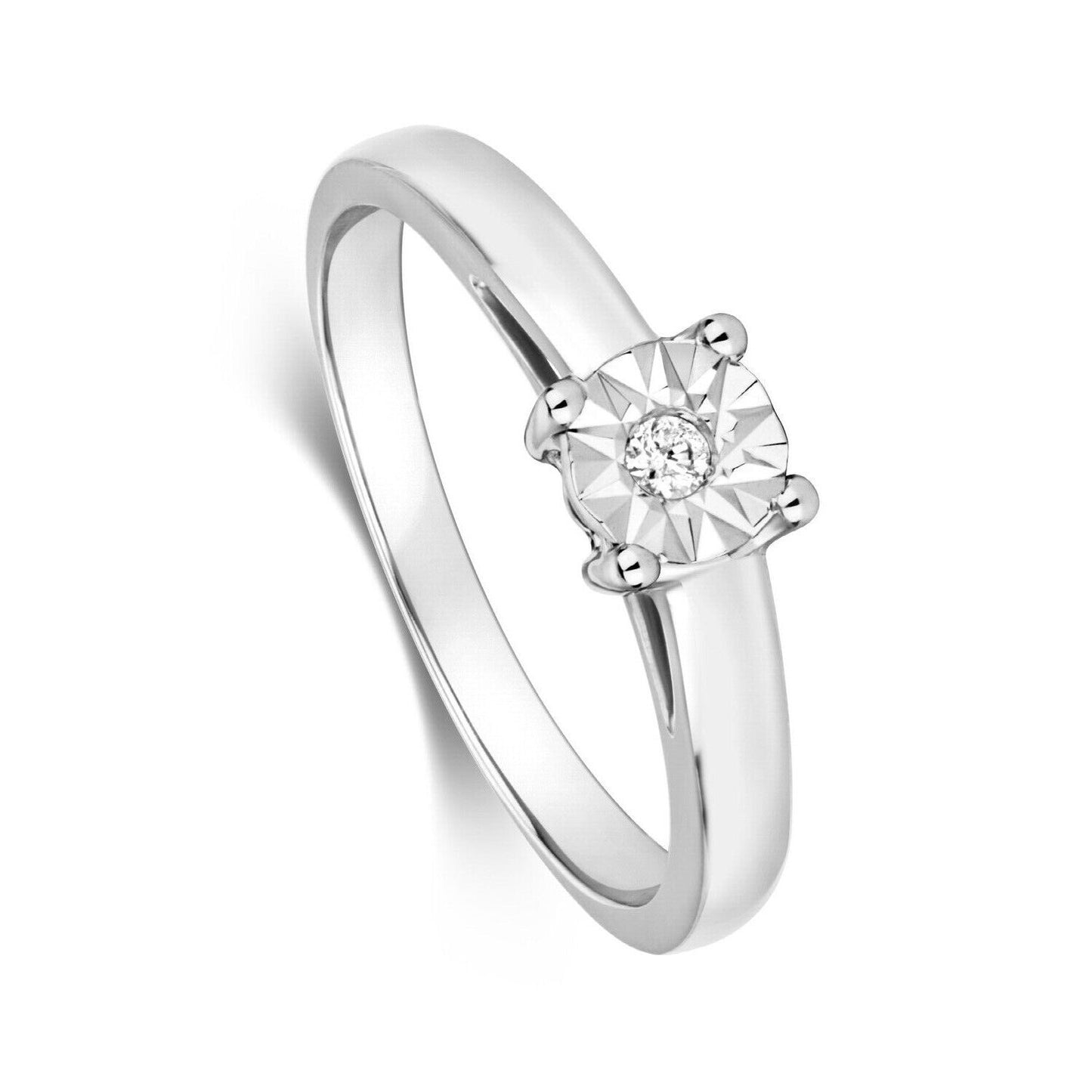 Real Diamond Solitaire Ring Solid White Gold Illusion Set Engagement Size J - Q