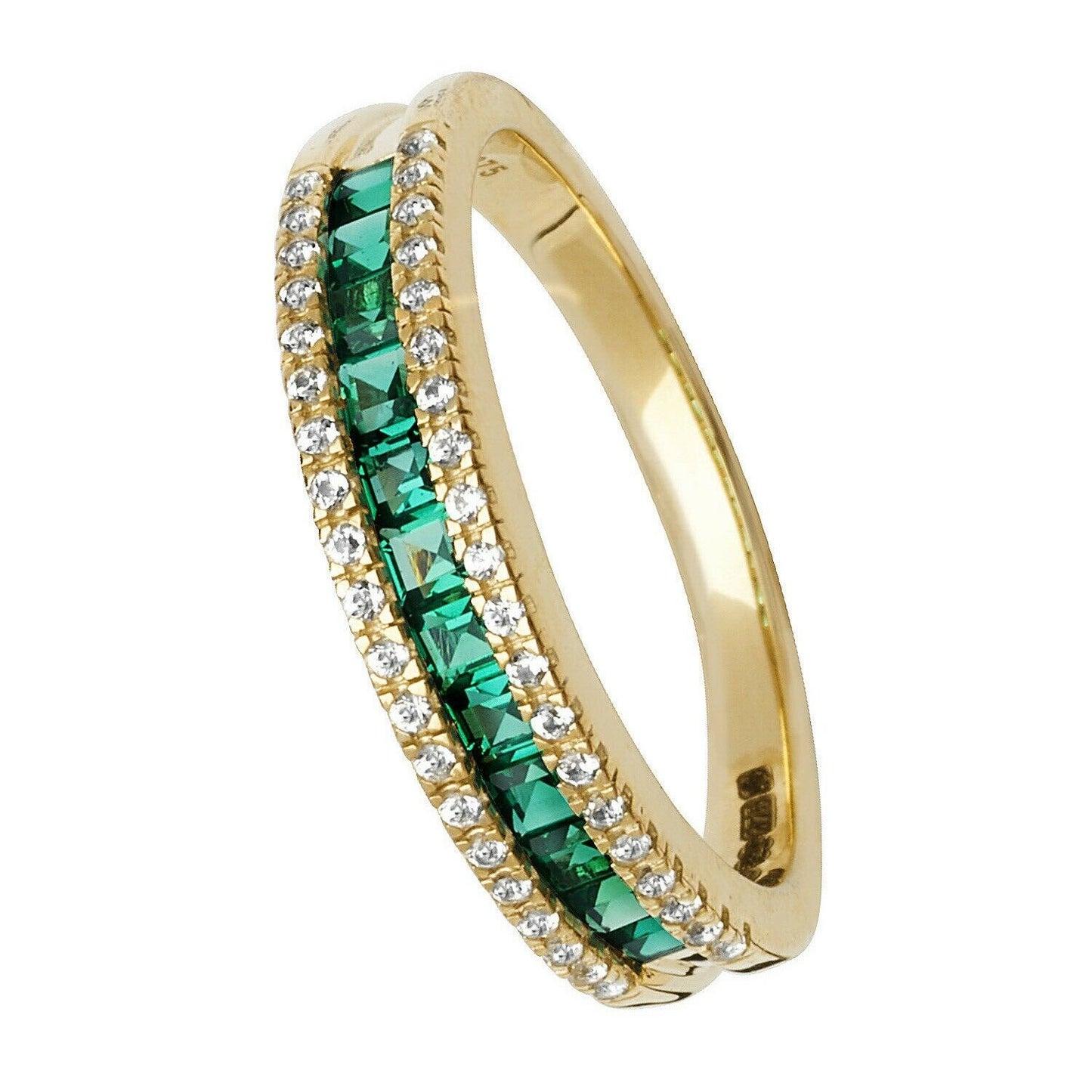 Yellow Gold Emerald Eternity Ring White Sapphire Band Hallmark British Size M-R