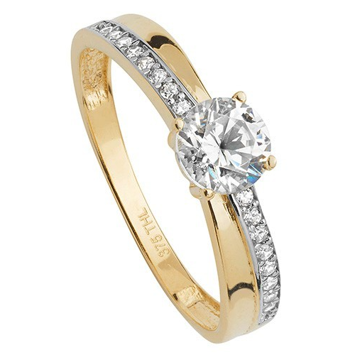 Ladies Solitaire Ring With Shoulder Set Gems 9ct Yellow Gold Size J-S Hallmarked