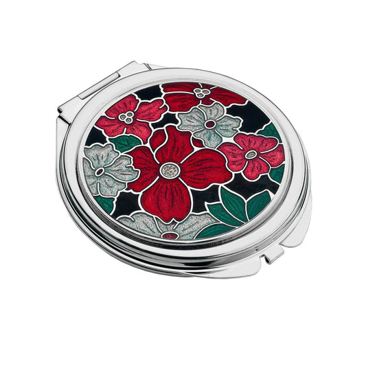 Compact Mirror Silver Plated Flower Floral Handbag Magnifying Travel Cosmetic