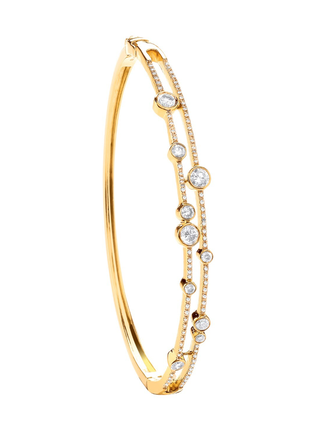 18ct Yellow Gold 1.00ctw Diamond Bubble Bangle Made in London