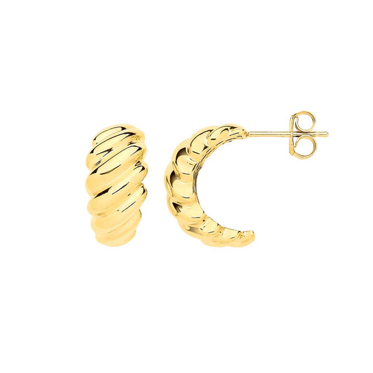 Yellow Gold Ribbed Hoop Earrings 9ct Yellow Gold Hoops Hallmarked 16.5mm