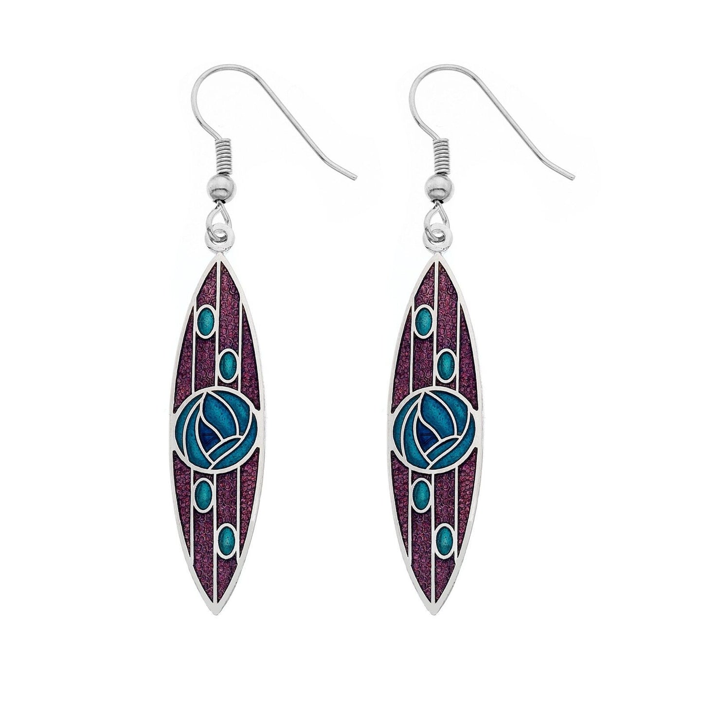 Mackintosh Rose Drop Earrings Marquise Shape Silver Plated Branded Packaging