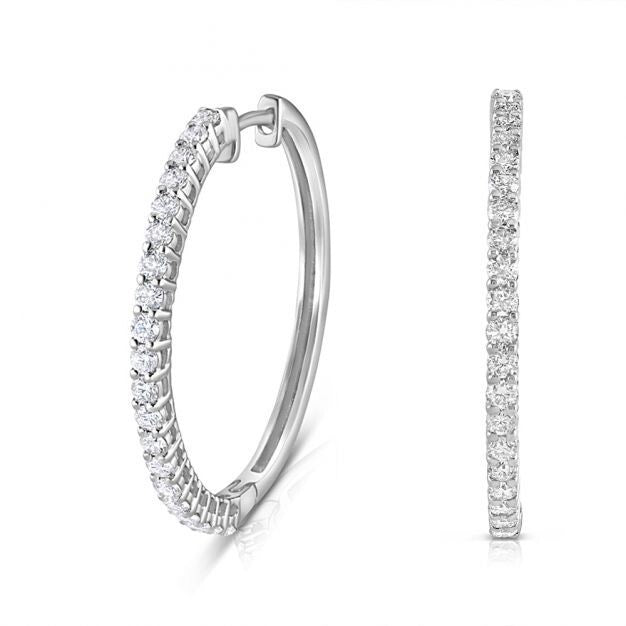 18ct White Gold 0.70ct Claw Set Diamond Hinged Hoop Earrings 26mm Diameter