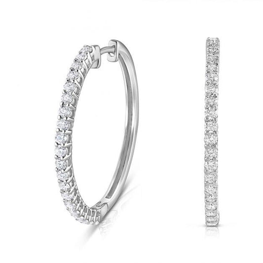 18ct White Gold 0.70ct Claw Set Diamond Hinged Hoop Earrings 26mm Diameter