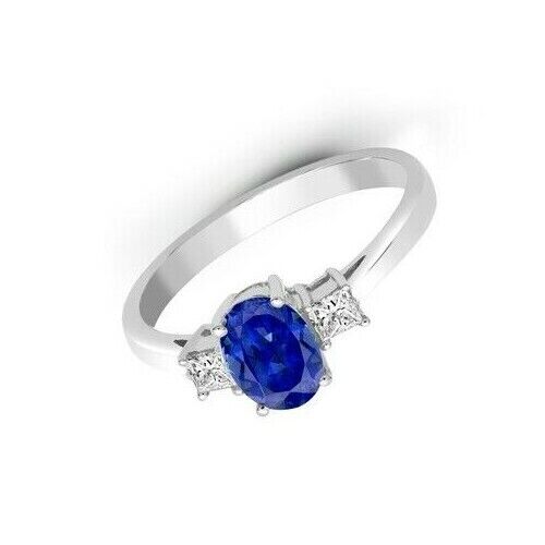 Real Sapphire and Diamond Ring 18ct White Gold Three Stone Trilogy Engagement