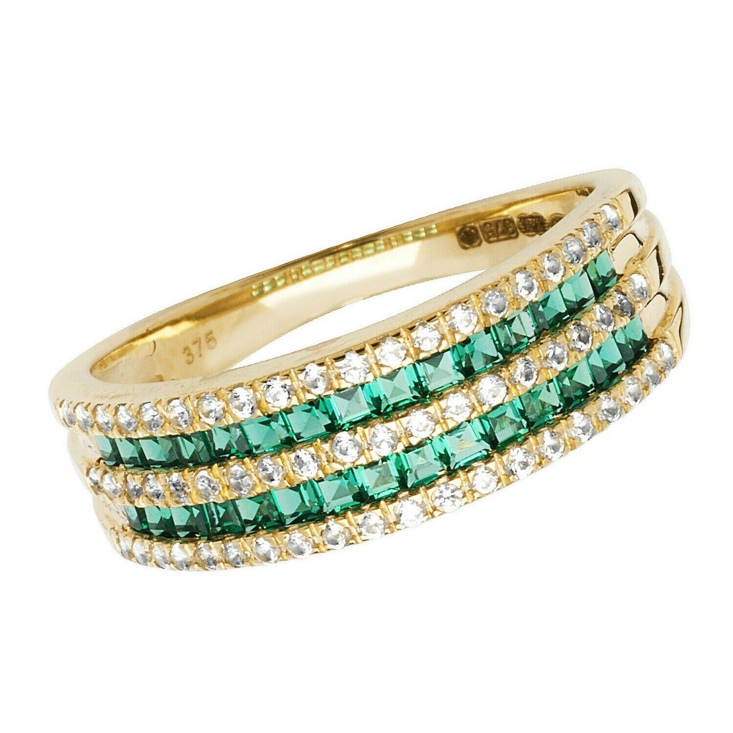 Yellow Gold Emerald Eternity Ring White Sapphire Band Hallmark British Size M-R