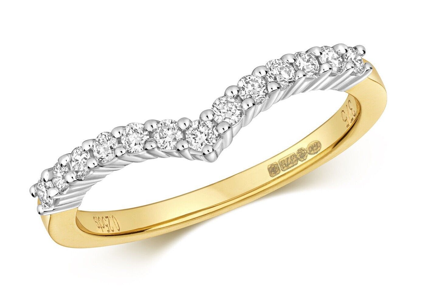 Real Diamond Wishbone Ring Solid Yellow Gold 0.25ctw Claw Set Eternity