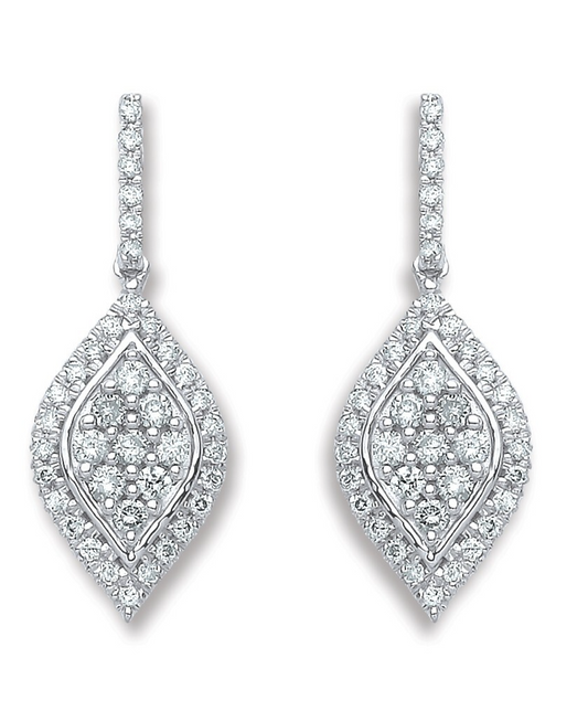 18ct White Gold 0.50ct Diamond Drop Earrings Hallmarked British Made